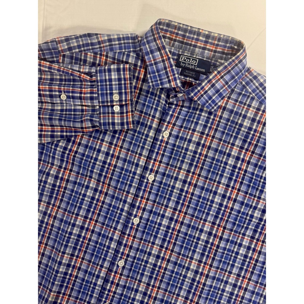 Polo Ralph Lauren Estate Classic Fit Plaid Button Down Shirt Blue Orange XL